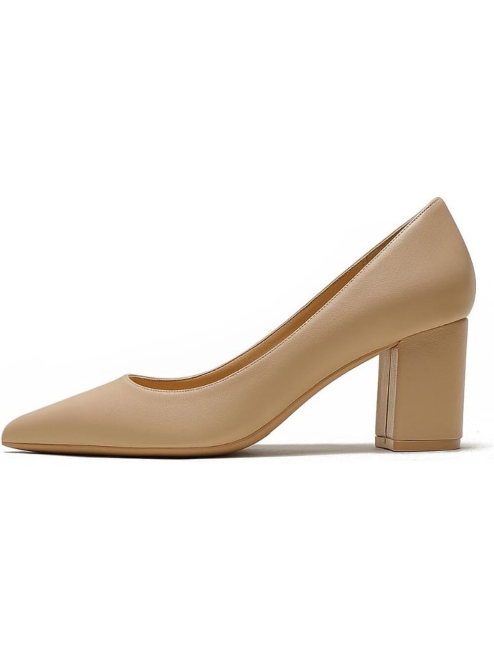 Women's Apricot Sleek Pointed Toe Comfortable Chunky Block Heel Dress Pumps